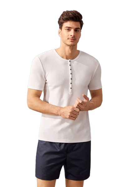 

men half button tee & shorts v9xj#, Gray