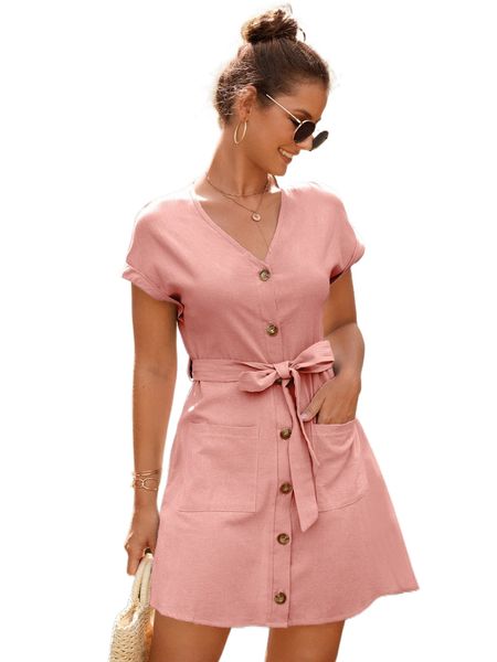 

single breasted batwing sleeve dual pocket belted dress g4f2#, Black;gray