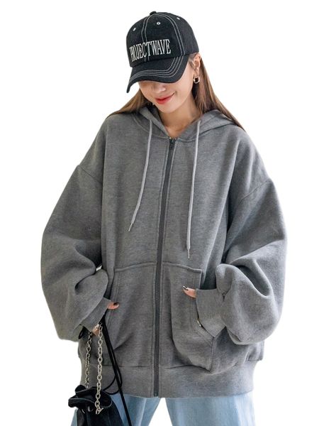 

dazy zip up drop shoulder drawstring thermal lined hoodie h03m#, Black