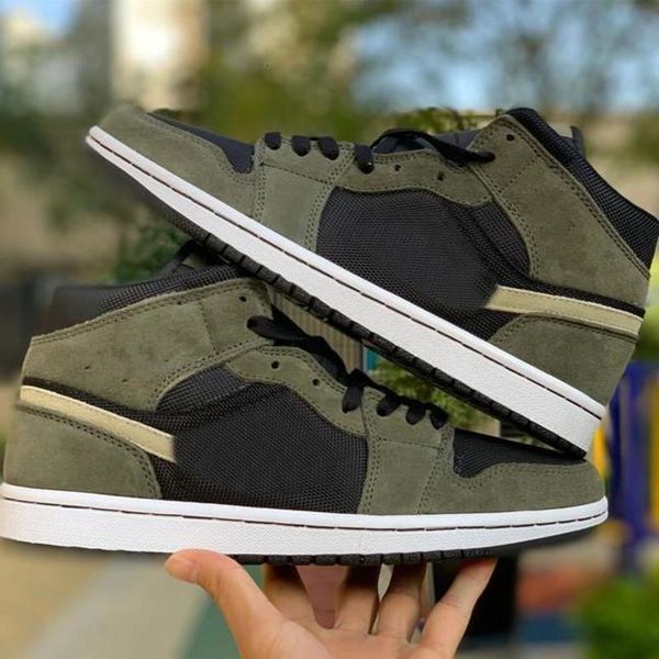 

jumpman 1 mid military olive black bone designer men big size gym shoes schoenen