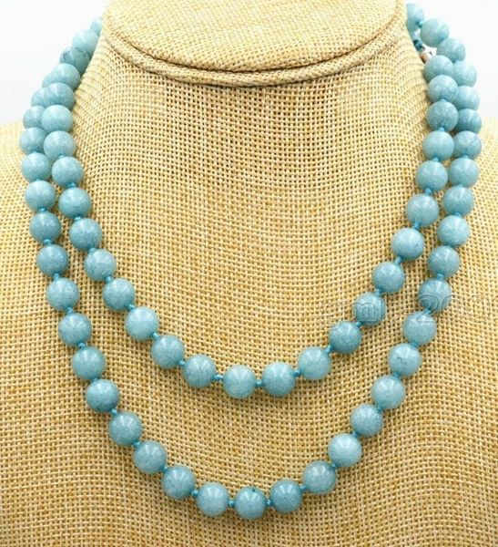 

48&quot long genuine natural 10mm blue brazil aquamarine beads jewelry necklace, Silver
