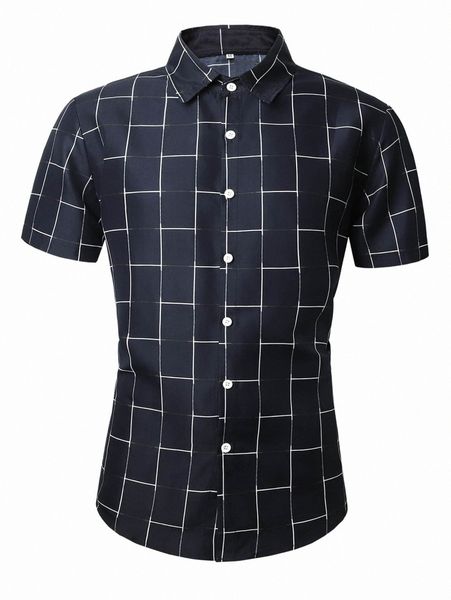

men windowpane print button front shirt h4fl#, White;black