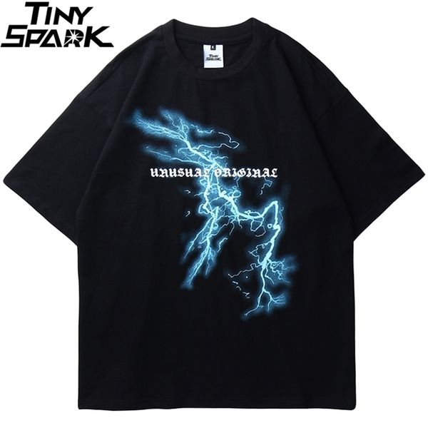 

men hip hop t shirt lightning skull moon streetwear t-shirt oversize hiphop loose tshirts summer short sleeve tees cotton 220420, White;black