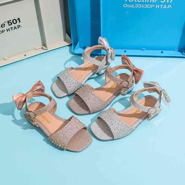 Sandali da spiaggia con fiocco in strass per bambini per ragazze 2021 Scarpe estive per sandali eleganti da principessa per bambini 3 4 5 6 7 8 9 10 11 12 anni G220523