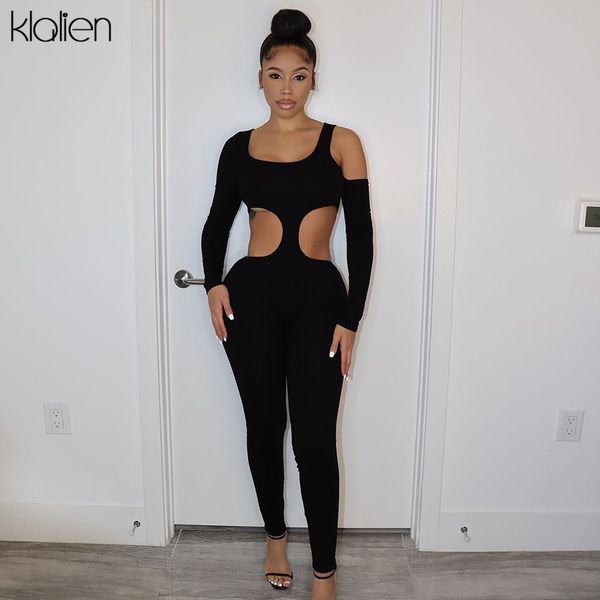 

autumn fashion casual hollow out long sleeve skinny black jumpsuit for women streetwear female activewear 2022 new, Black;white