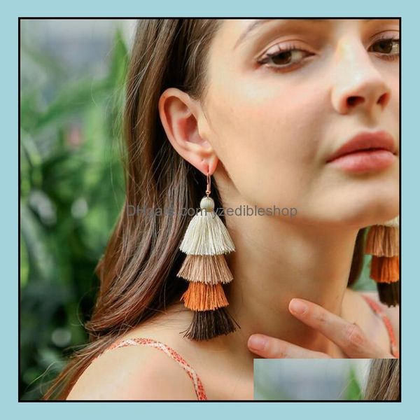 

dangle chandelier earrings jewelry bohemian 4 layered fringed luxury ethnic statement tassel boho fashion for women long drop delivery 202, Silver