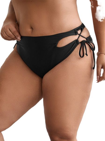 

plus cut out lace up side high waist bikini bottom z70k#, Black