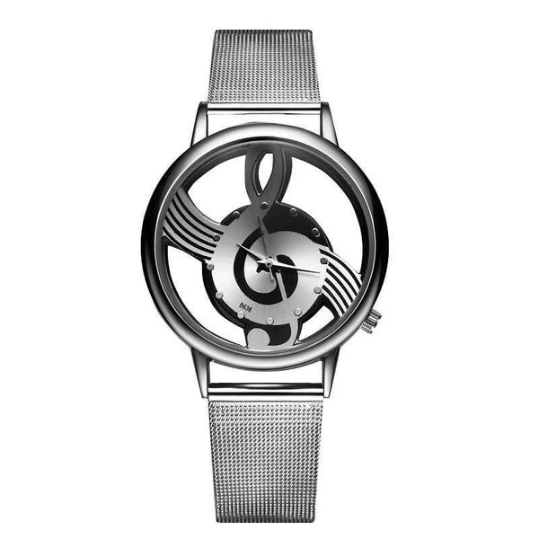 

new luxury lover es fashion silver mesh casual music notes symbol stainless steel man watch masculino relogio clock, Slivery;brown