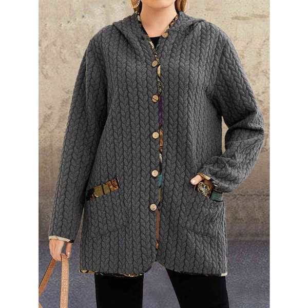 

leisure hooded single breasted loose size long sleeve medium length splicing women's jacket l220714, Black;brown