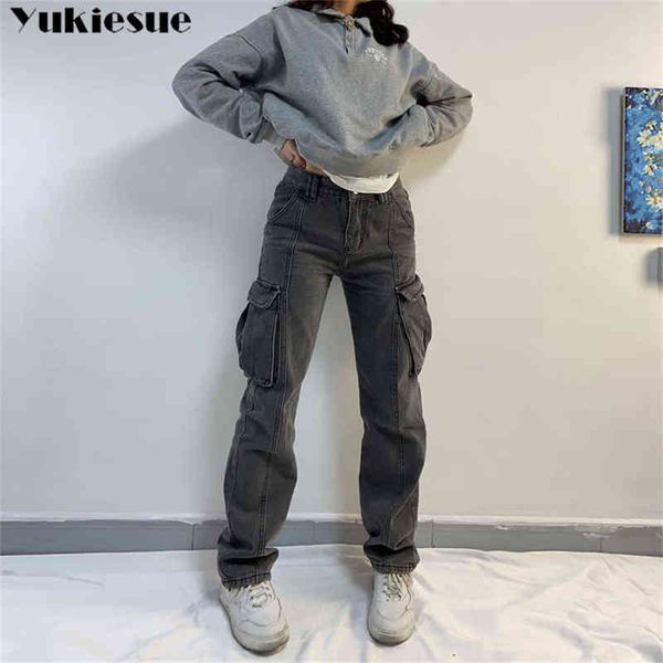 

2022 womens boyfriend high waist oversize women's wide leg jeans baggy woman denim capris cargo pants jean mom jeans trousers l220726, Blue