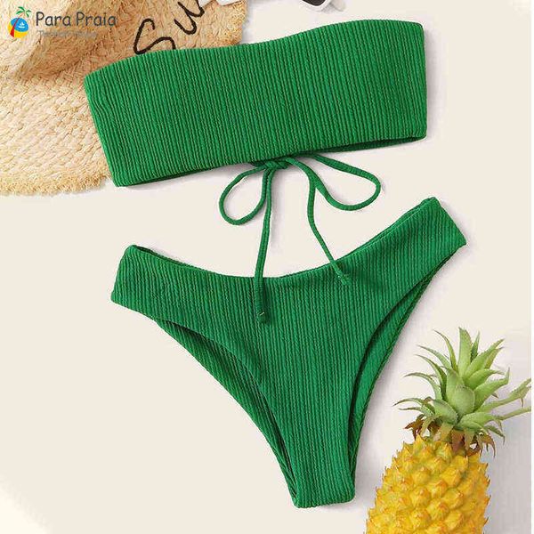Para Praia 2022 Bikini a fascia sexy Bikini brasiliano femminile Set Costumi da bagno a taglio alto Verde Costume da bagno micro verde da donna Biquini Y220423