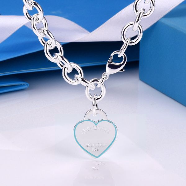 

2022 brand original jewelry designer necklace cyan enamel surround heart pendant men's and women's fashion simple high-end thick, Silver