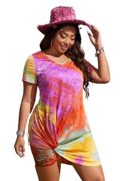 

plus tie dye twist hem dress o4oi#, Black