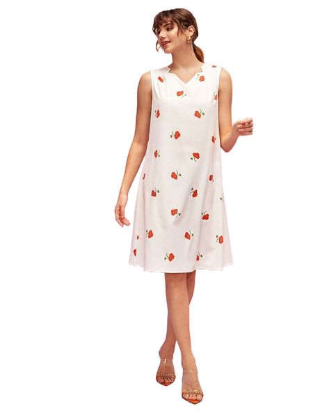 

x farah naz new york floral print notched neck tunic dress v462#, Black;gray