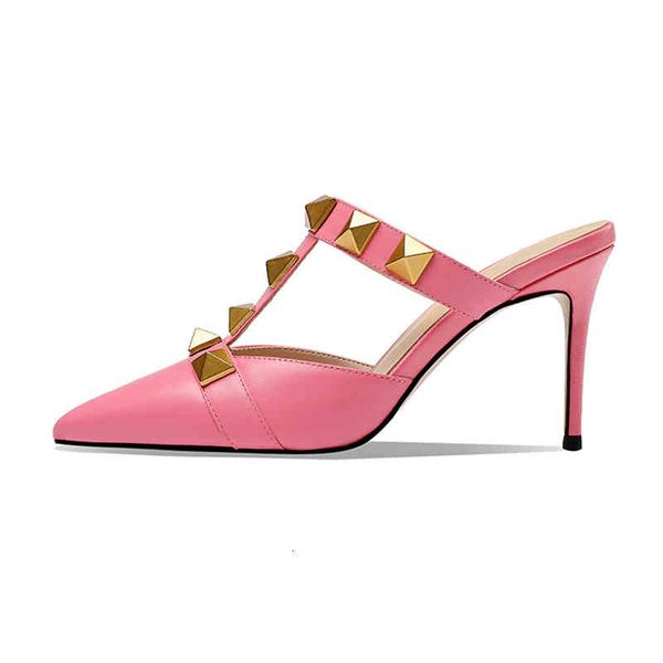 

sandals spring and summer women's shoes pointed thin heels high riveted metal baotou back empty spicy mom cool slippers women 2vft, Black