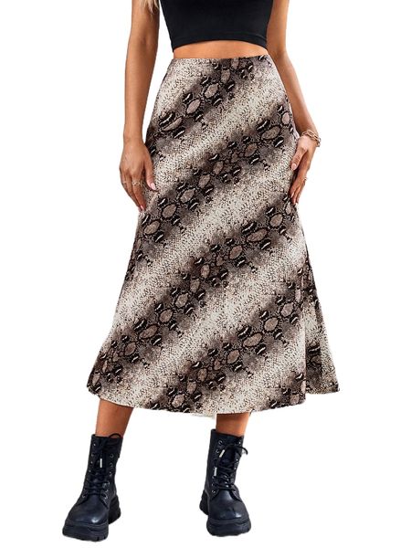 

snakeskin print a-line skirt 10p0#, Black