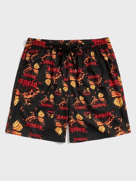 

romwe guys butterfly & fire print shorts k9gs#, White;black
