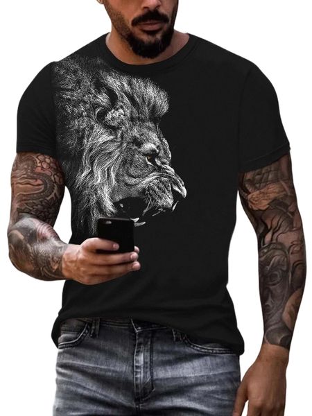

men 3d lion print tee v7f7#, White;black