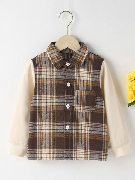 

toddler boys contrast plaid print coat she, Blue;gray
