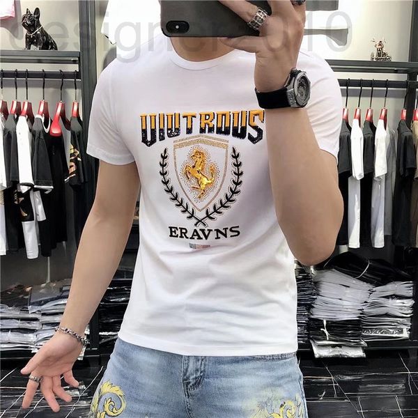 

men's t-shirts designer 2022 summer new leisure fashion drill cotton short sleeve men's slim round neck half t-shirt brand c4v5, White;black