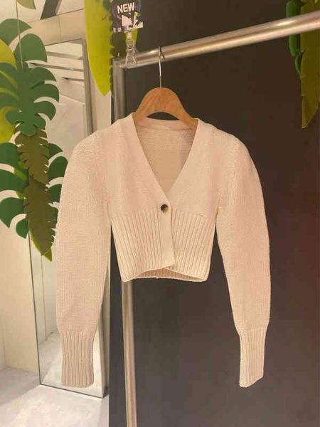 

women's knits tees dangjia spring v-neck one button short wool knitted cardigan solid color versatile coat women, White