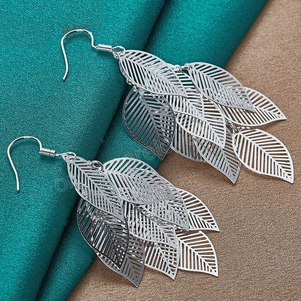 

925 sterling silver leaves dangle earrings for women gift wedding engagement party jewelry