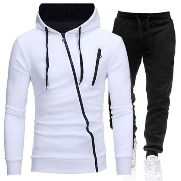 

winter men's tracksuit 2 pieces set hoodiespants sport suits for men sweatshirt zipper hoodies clothing sets sportswear 210924, Black