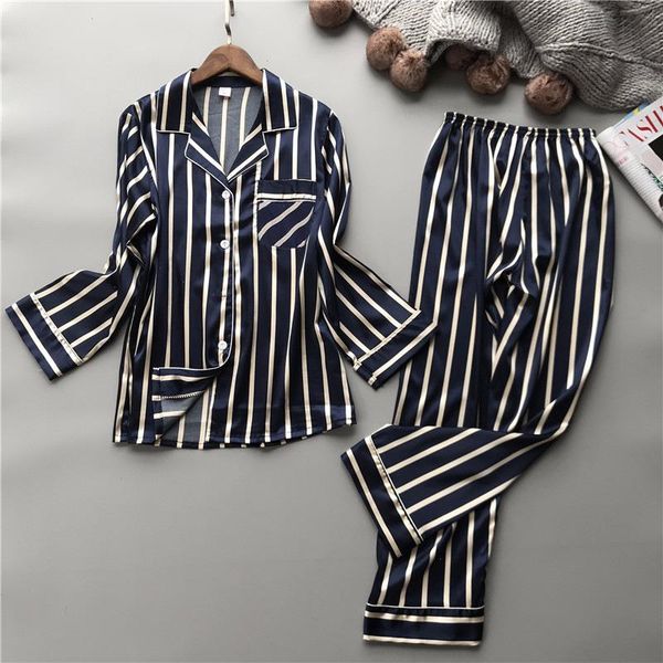 

fashion women vertical sleepwears stripe rayon pajama set loose leisure spring pajamas, Black;red