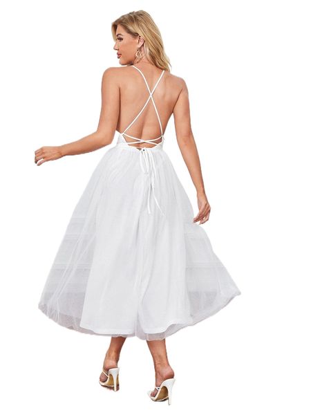 

plunging neck lace up backless mesh dress x59y#, Black;gray