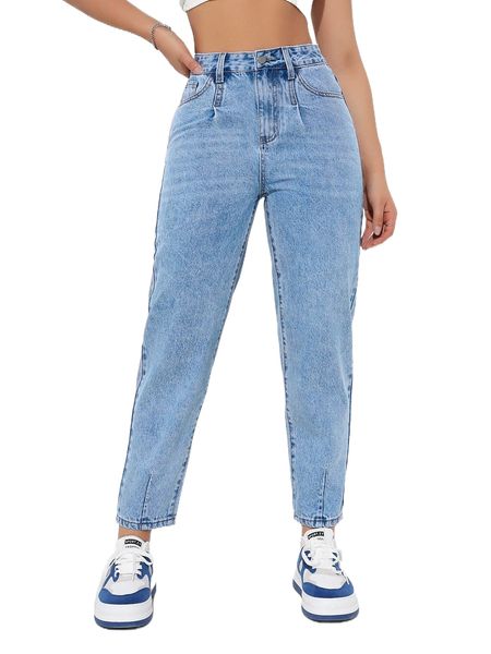 

high waist mom fit jeans f7nm#, Blue