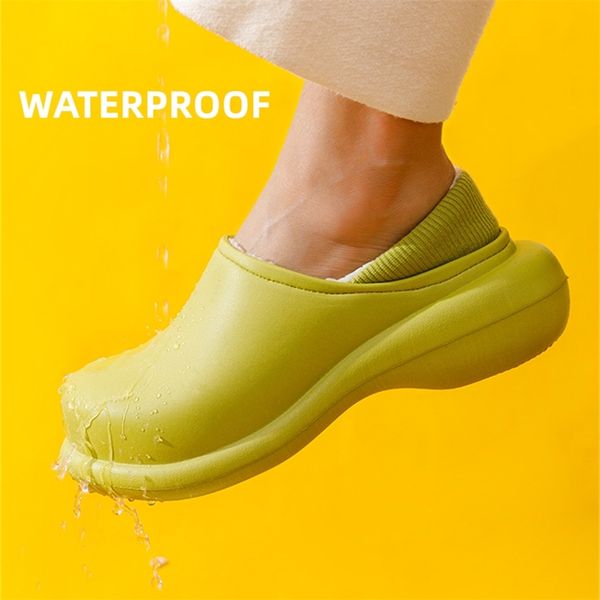 

winter waterproof upper warm home women fur slippers high heel cover lovers plush shoes solid slipon ladies fluffy slippers 220615, Black