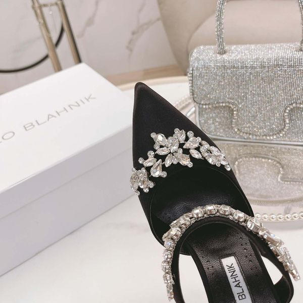 

summer new style sandal shoes pointed rhinestone bow tie cross strap satin french minority covered head high heel sandals single shoe women, Black