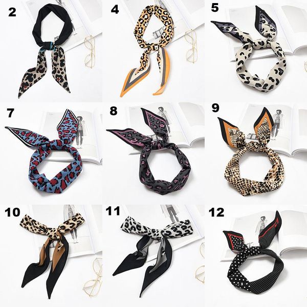 

new fashion elegant women silk scarf diamond shaped leopard print decorative small scarf retro hair tie band colors, Red;brown
