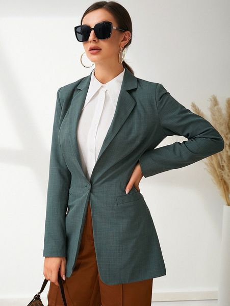 

unique21 single button split back blazer o38c#, White