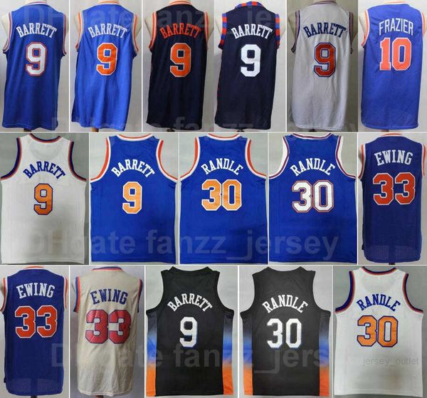 

basketball rj barrett 9 jersey men julius randle 30 walt frazier 10 for sport fans shirt all stitching navy blue white black beige team colo, Black;red
