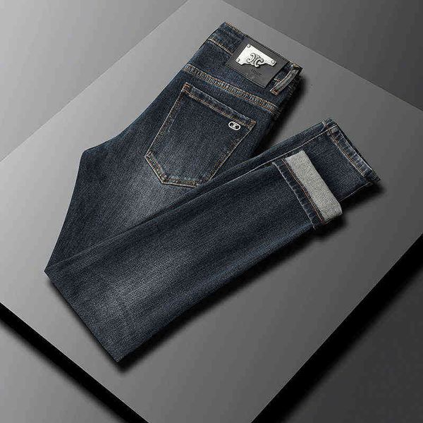 

blue casual jeans men's autumn and winter slim straight leg pants high-end fashion brand