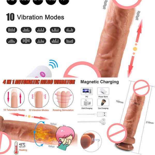 Nxy Dildos Dongs Heizung Thrusting Realistischer Dildo Vibrator Wireless Remote Layer Silikon Super Sexspielzeug für Frauen Erwachsene Shop 220420