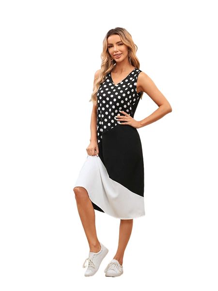 

emery rose colorblock & polka dot dress q9cb#, Black;gray