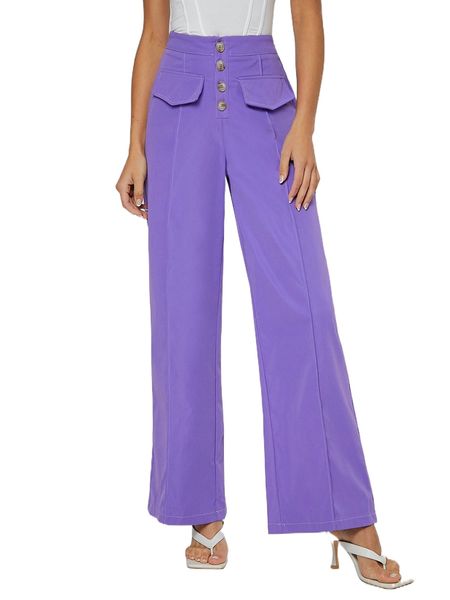 

button fly flap detail wide leg pants z6kx#, Black;white