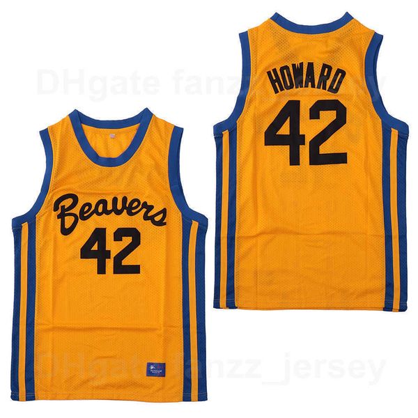 Moive Teen Wolf Beavers Basketball 42 Scott Howard Trikots Mann Gelb Teamfarbe Atmungsaktive Sportuniform aus reiner Baumwolle Hervorragende Qualität im Angebot