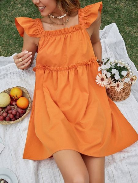 

ruffle sleeve smock dress y9mf#, Black;gray