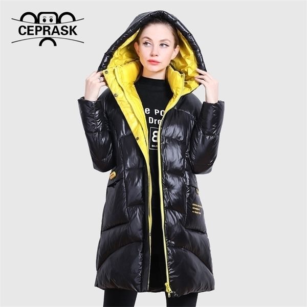 

ceprask winter jacket women bright colors clothing brand coat collar hooded parka loose cut outwear plus 201127, Black