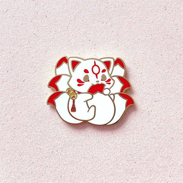 

red fox nine tailed fox badge cute girl heart cartoon brooch girl accessories anti light pin, Blue