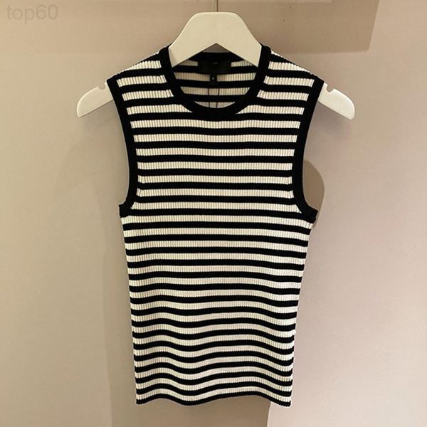

women's sweaters designer []french summer new color matching black and white stripe vest round neck knit slim sleeveless blouse for wom, White;black
