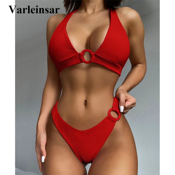 

halter high cut bikini female swimsuit women swimwear two-pieces bikini set mid waist bather bathing suit swim lady v2424r, White;black