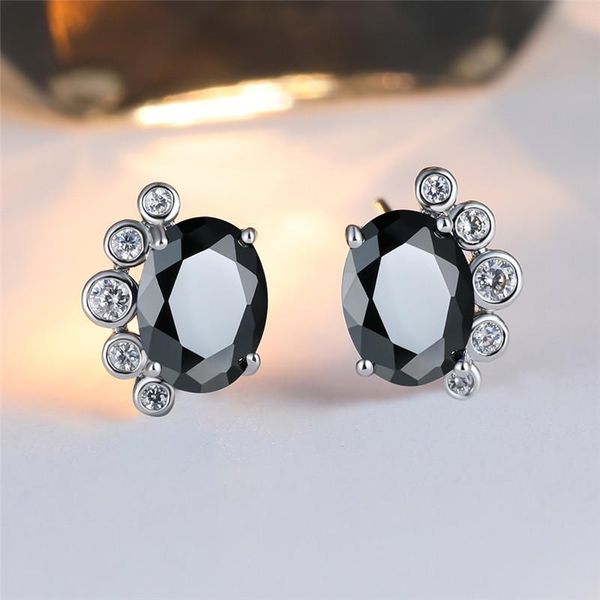

stud black oval zircon charm crystal stone earrings for women wedding jewelry vintage silver color rainbow birthstone, Golden;silver