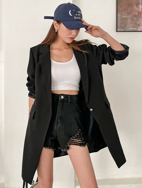 

dazy flap pocket single button blazer c65o#, White