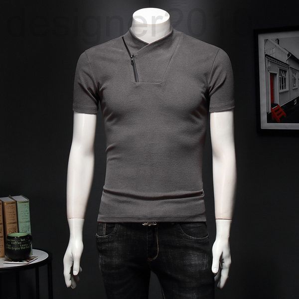 

men's t-shirts designer autumn and winter 2020 men's half high collar short sleeve t-shirt thickened bottoming shirt zipper korean, White;black