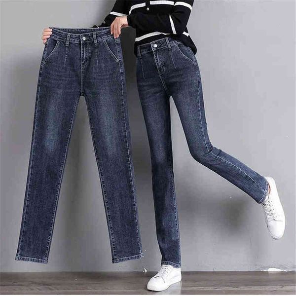 

vintage stretch slim straight denim pants women streetwear autumn black high waist casual pants mother plus size women jeans l220726, Blue