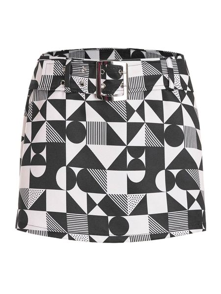 

mod geo print belted skirt b9h3#, Black